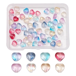 100 pièces 10 couleurs galvanoplastie perles de verre, avec de la poudre de paillettes, cœur, couleur mixte, 5.5x6x3.7mm, Trou: 0.8mm, 10 pcs / couleur