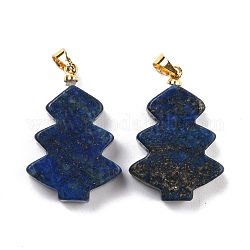 Natural Lapis Lazuli Pendants, with Golden Tone Brass Findings, Tree, 26~27x18.5~19x5.5mm, Hole: 5x4mm