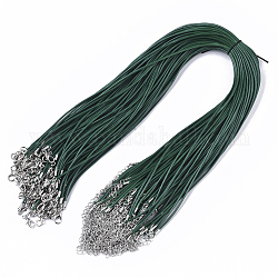 ワックスコットンコードネックレス作り  合金製カニカンとアイアンエンドチェーン付き  プラチナ  濃い緑  44~48cm  1.5mm