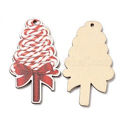Grandi pendenti in legno stampato natalizio a faccia singola, ciondoli di caramelle, rosso, 55x32x2.5mm, Foro: 2 mm
