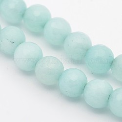 Brins de perles de jade naturelles rondes à facettes teintées, amazonite d'imitation, 8mm, Trou: 1mm, Environ 46 pcs/chapelet, 15.75 pouce