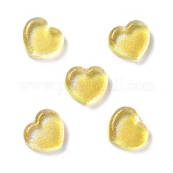 Cabochon in resina trasparente, con glitter, cuore, cachi chiaro, 18x19.5x6.5mm