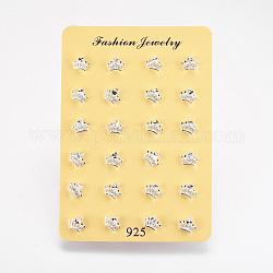 Brass Ear Studs, Crown, Silver Color Plated, 6x8.5x3mm, Pin: 0.6mm