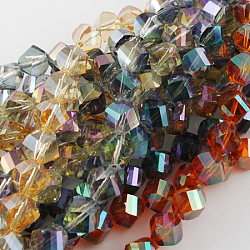 Electroplated Glass Bead Strands, Rainbow Plated, Faceted, Twist, Mixed Color, 10x10x9mm, Hole: 2mm, about 72pcs/strand, 25.5 inch
