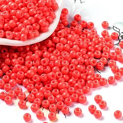 Baking Paint Glass Seed Beads, Round, Orange Red, 4x3mm, Hole: 1.2mm, about 7650pcs/pound