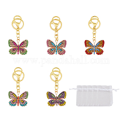 5 llavero con colgante de mariposa de rhinestone de colores., fornituras de aleación, para mujer bolso de coche accesorios, color mezclado, 9.7 cm