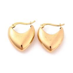 Placage sous vide 304 boucles d'oreilles créoles en forme de coeur en acier inoxydable pour femmes, or, 23.5x20x8mm, pin: 0.7 mm