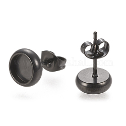 304 impostazioni per orecchini a bottone in acciaio inossidabile, con le noci orecchio, rotondo e piatto, elettroforesi nera, 8.5mm, ago :0.8mm, vassoio: 6mm
