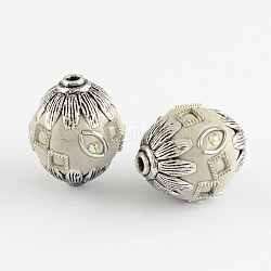 Oval Handmade Grade A Rhinestone Indonesia Beads, with Alloy Antique Silver Metal Color Cores, Beige, 21.5x18.5mm, Hole: 2mm