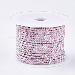 Cordons tressés en polyester, avec cordon métallique, perle rose, 4x3mm, environ 32.8 yards (30 m)/rouleau