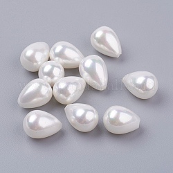 Perles de coquille semi-percée, larme, blanc, 11x8mm, Trou: 1mm