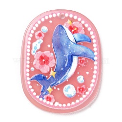 Pendentifs acryliques, ovale avec motif thème océan, Saumon, 39.5x30.5x2mm, Trou: 2mm