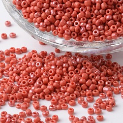 Plaqué nacré 12/0 ceylon perles de rocaille en verre ronde, rouge-orange, 2~3x1.5~2mm, Trou: 0.8~1mm, environ 37500 pcs / livre
