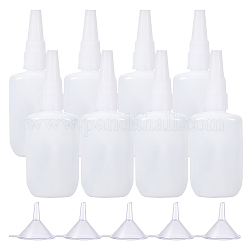 Ensembles de bouteilles de colle en plastique, bouchon de bouteille, avec trémie transparente en entonnoir, blanc, 13.1 cm, capacité: 50g, 10 pièces / kit