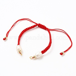 Adjustable Nylon Thread Braided Bead Bracelet Making, with Brass Beads, Natural Cultured Freshwater Pearl Beads and 304 Stainless Steel Jump Rings, Golden, Red, 6~12-1/8 inch(15~30.5cm)