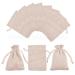 Bolsas de embalaje de poliéster (algodón poliéster) Bolsas con cordón, con flor impresa, trigo, 14x10 cm
