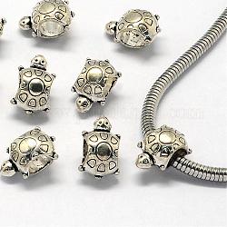 Perline in lega stile tibetano, perline con foro grande, tartaruga, argento antico, 14x9x8mm, Foro: 5.5 mm