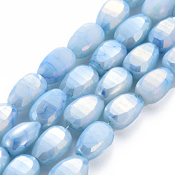 Hebras de cuentas de vidrio craquelado pintadas para hornear opacas, facetados, color de ab chapado, semillas de melón, luz azul cielo, 9x6x4.5mm, agujero: 1.2 mm, aproximamente 50 pcs / cadena, 17.32 pulgada (44 cm)