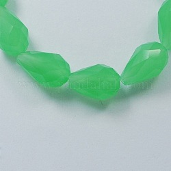 Faceted Drop Imitation Jade Glass Beads Strands, Light Green, 11x8mm, Hole: 1mm