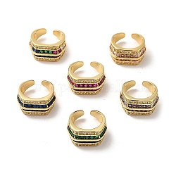 Открытое кольцо-манжета с многорядным кубическим цирконием, настоящее 18-каратное позолоченное латунное широкое кольцо для женщин, разноцветные, размер США 7 (17.3 мм)