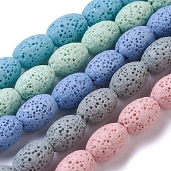 Fili di perle di roccia lavica naturale, tinto, ovale, colore misto, 15x11mm, Foro: 1.6 mm, circa 27pcs/filo, 15.7 pollice (40 cm)