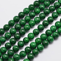 Chapelets de perles en jade de malaisie naturelle, ronde, teinte, vert foncé, 8mm, Trou: 1mm, Environ 48 pcs/chapelet, 15 pouce