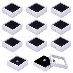 Квадратные пластиковые ящики для хранения драгоценных камней с бриллиантами, с прозрачным стеклянным окном и черной губкой, белые, 4.95x4.95x2 см