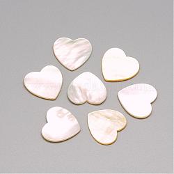 Natürliche weiße Muschel Perlmutt Muschel Cabochons, Herz, Muschelfarbe, 19~20x20x1~2 mm