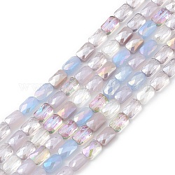 Galvanisierte Glasperlenstränge mit Farbverlauf, ab Farbe plattiert, facettiert, Rechteck, Distel, 6.6x4.4x3 mm, Bohrung: 1 mm, ca. 77~83 Stk. / Strang, 20.59~21.46 Zoll (52.3~54.5 cm)