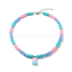 Polymer Clay Beaded Necklaces, with Resin Bear Pendants, Sky Blue, 16.34 inch(415mm)