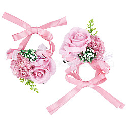 Craspire 2pcs Seidenkorsage am Handgelenk, mit Blumenimitat aus Kunststoff, für die Hochzeit, Partydekorationen, neon rosa , 350 mm