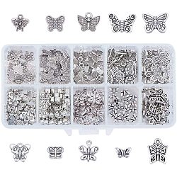 Charms in lega stile tibetano, farfalla, argento antico, 13.5x7x3mm