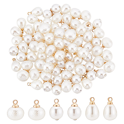 Superfindings 90 pz 3 ciondoli di perle imitazione plastica abs, con passante in ottone dorato e strass di cristallo, a forma mista, bianco crema, 12~13x8~10mm, Foro: 1.6 mm, 30pcs / style