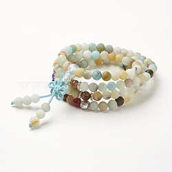 Yoga Chakra Jewelry, Natural Amazonite Beads Wrap Bracelets, Four Loops, with Alloy Findings, 29.4 inch(74.8cm)