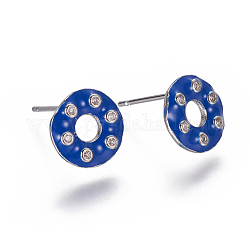 Ottone micro spianare zirconi orecchini, con smalto, ciambella, chiaro, platino, blu, 9.5~10mm, ago :0.7mm