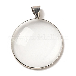Pendentifs en verre vierge, avec les accessoires en fer et en laiton, breloque plat rond, clair, 44.8x40.5x8.5mm, Trou: 8x6mm