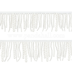 Benecreat trin mit perlen aus kunststoff, Kleidung Accessoires Dekoration, Quaste, weiß, 54~67x8 mm, 1 Yard/Karton