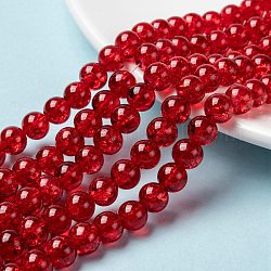 Chapelets de perles en verre craquelé peints à la bombe, ronde, rouge, 8mm, Trou: 1.3~1.6mm, Environ 100 pcs/chapelet, 31.4 pouce
