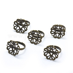 Tiges à anneau en laiton , bases d'anneau en filigrane, pour les anneaux antiques faisant, réglable, sans nickel, bronze antique, 17 mm, plateau: 20 mm
