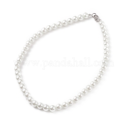 Runde Perlenkette aus Glasperlen für Männer und Frauen, weiß, 20-1/4 Zoll (51.5 cm), Perlen: 10 mm