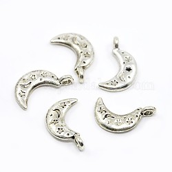 Vintage Antique Silver Tibetan Style Moon Pendants, Lead Free and Cadmium Free, 19mm long, 6mm wide, 2.5mm thick, hole: 3mm