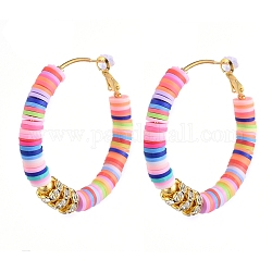 Boucles d'oreilles heishi perlées, avec des boucles d'oreilles en laiton et des perles d'espacement en strass en laiton et des poussoirs d'oreilles en plastique, colorées, 50mm
