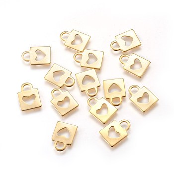304 ciondoli in acciaio inossidabile, lucchetto con cuore, oro, 16x11.5x1mm, Foro: 3.5x4 mm