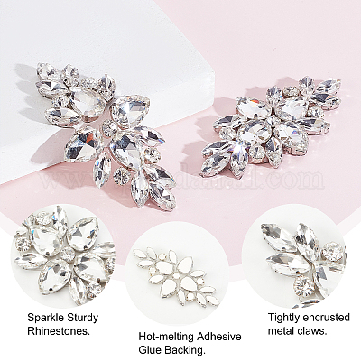 Wholesale FINGERINSPIRE Flower Leaf Glass Rhinestone Applique Trim  (Platinum 