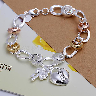 Gold Plated Heart Lock and key Charm Bracelet