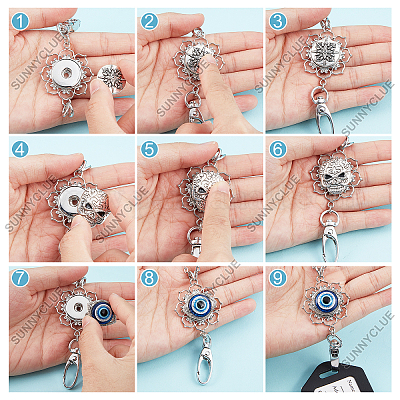 SUNNYCLUE 1 Box 6 Styles Vintage Tree of Life Snap Button Office Lanyard Evil Eye ID Badge Holder Lanyards Stainless Steel