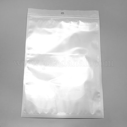 パールフィルムプラスチックジップロックバッグ  再封可能な包装袋  ハングホール付き  トップシール  セルフシールバッグ  長方形  ホワイト  34x24cm  インナー対策：30x23のCM OPP-R004-26x34-01-1