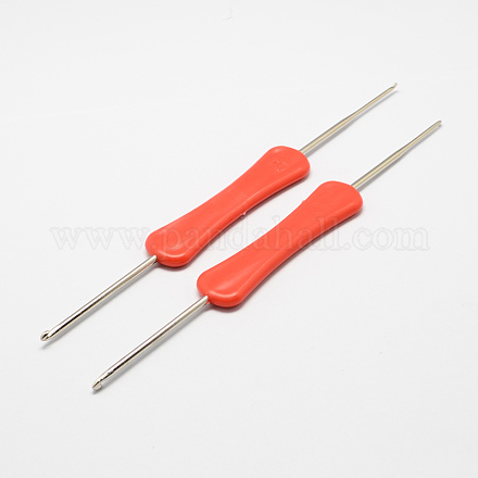 プラスチック製のハンドル鉄かぎ針編みのフック針  レッドオレンジ  ピン：1.0~2.0mm  160x17x5mm TOOL-R038B-02-1