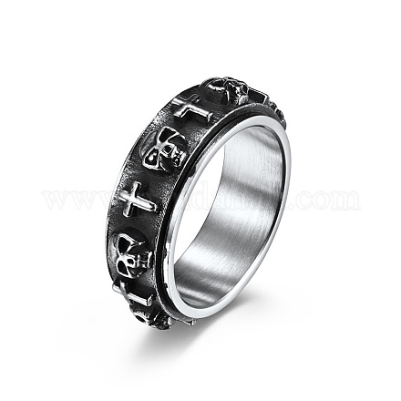 Titanium Steel Skull & Cross Rotatable Finger Ring SKUL-PW0002-015C-P-1