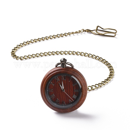 Orologio da taschino in legno di ebano con catena barbazzale e clip in ottone WACH-D017-A13-02AB-1